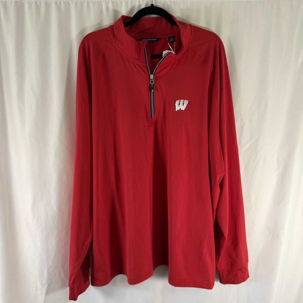 New Wisconsin Badgers 1/4 Zip Sweater Men's XXXL Red Long Sleeve Fleece Lined